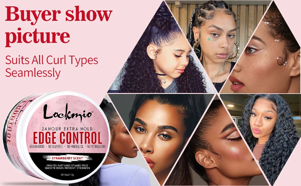 LOCKMIO Hair Flyaways Control Gel & Brush Women Hairline Styling Gel 113g Long-lasting Hair Care Edge Defining Wax Cream for Wig