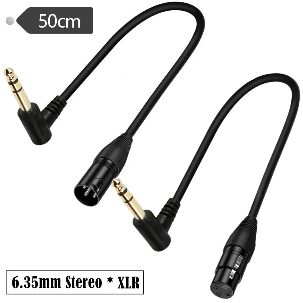 90-degree right-angle 1/4-inch TRS to XLR male balanced signal interconnect cable 1/4-inch to XLR female jumper cable 0.5 meters