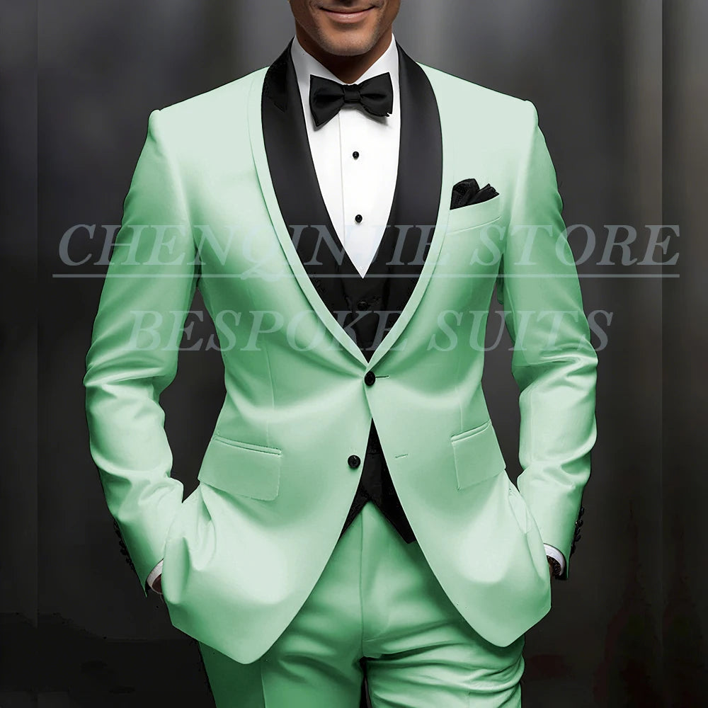 Formal Wedding Men's Suits Customzied Single Breasted Shawl Lapel Slim Fit 3 Piece Jacket Pants Vest for Wedding Male Clothing