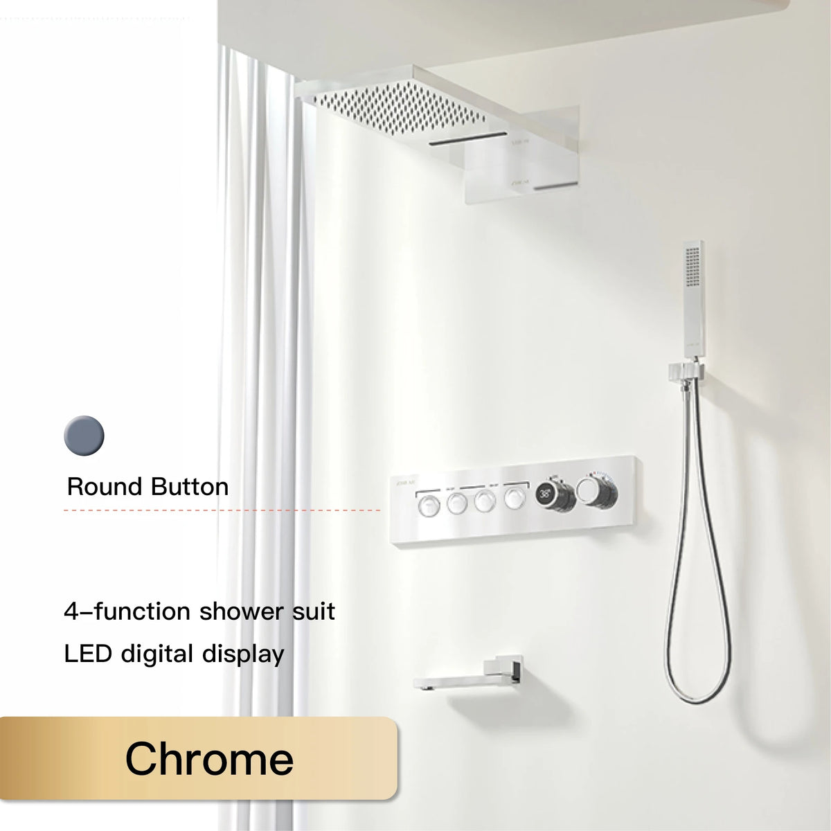 Luxury Black Brass Shower System, Wall Mounted Led Digital Display, Cold Hot Dual Control, Four Function Ceiling Shower Tap