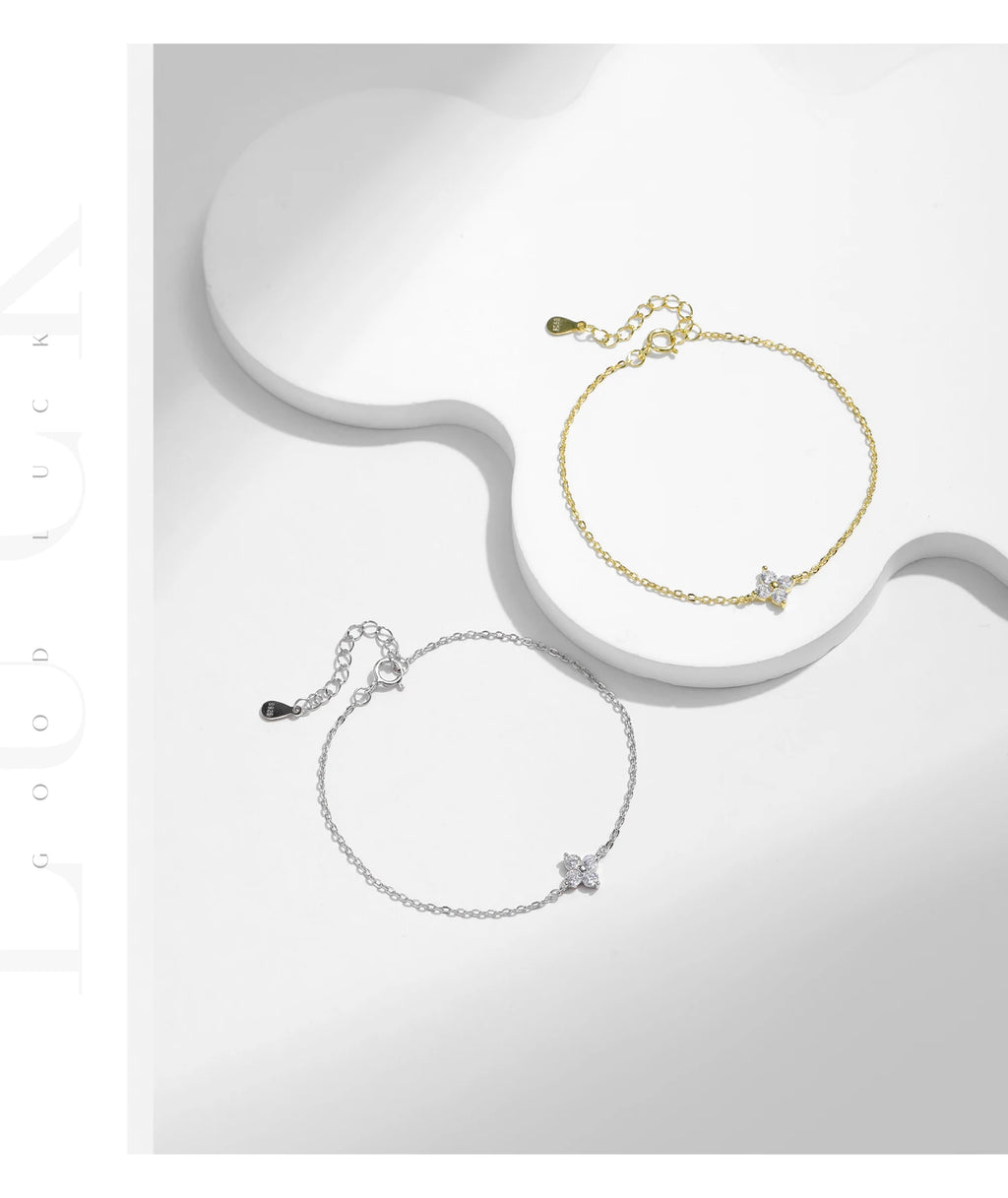 MODIAN 925 Sterling Silver Stackable Four Leaf Clover CZ Bracelet For White Gold Plated Link Chain Women Party Fine Jewelry