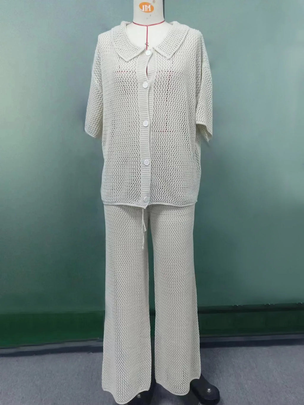 Suimsuit Cover up Beach 2025 Knitted Hollow Out cardigan Top Straight Pants Sets Mesh High-Waist Bottoms Suit Sexy Streetwear