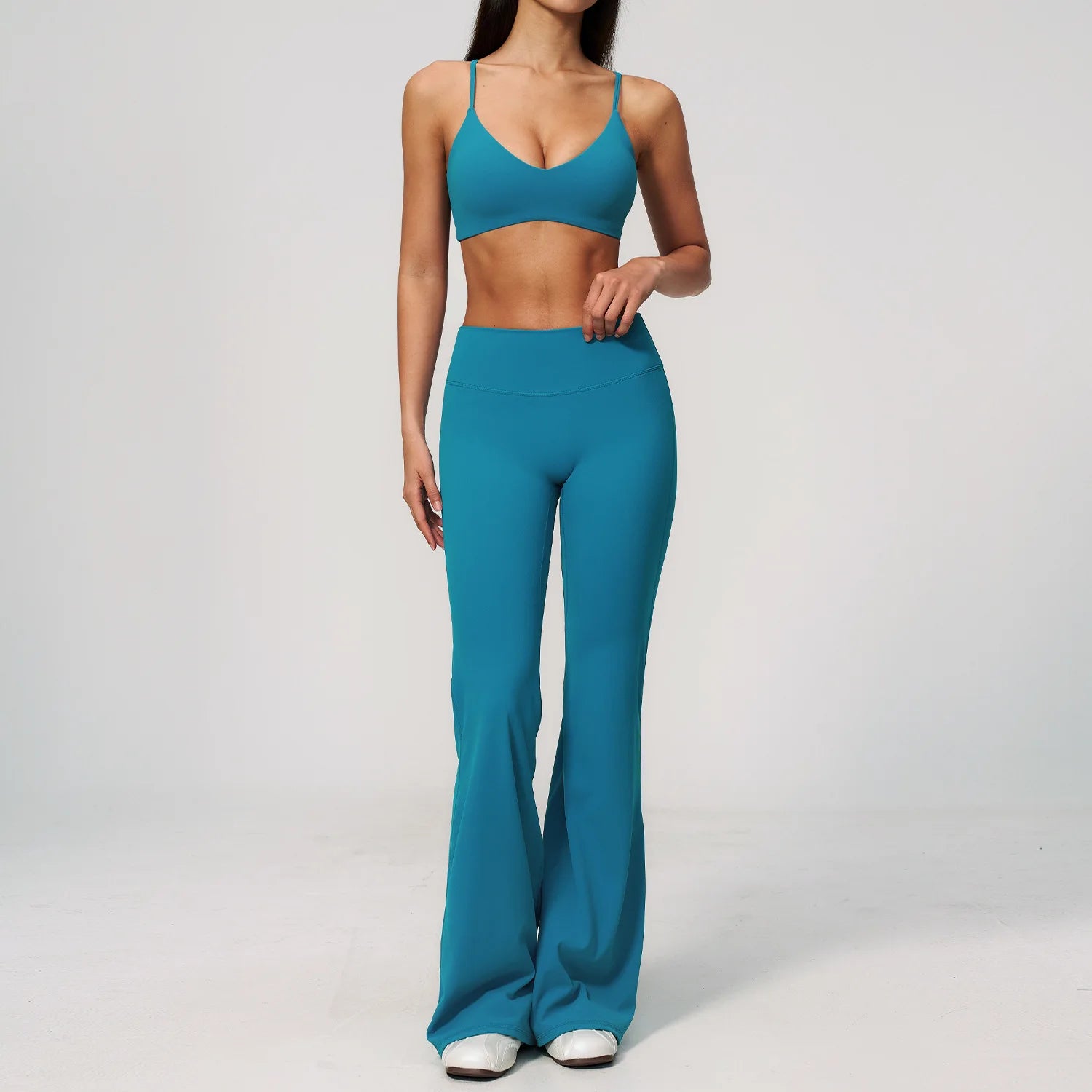 2PCS Yoga Suit Women's Tracksuits Gym Clothes Running Workout Outfits Sports Bra Middle Pants Athletic Wear Female Yoga Clothing