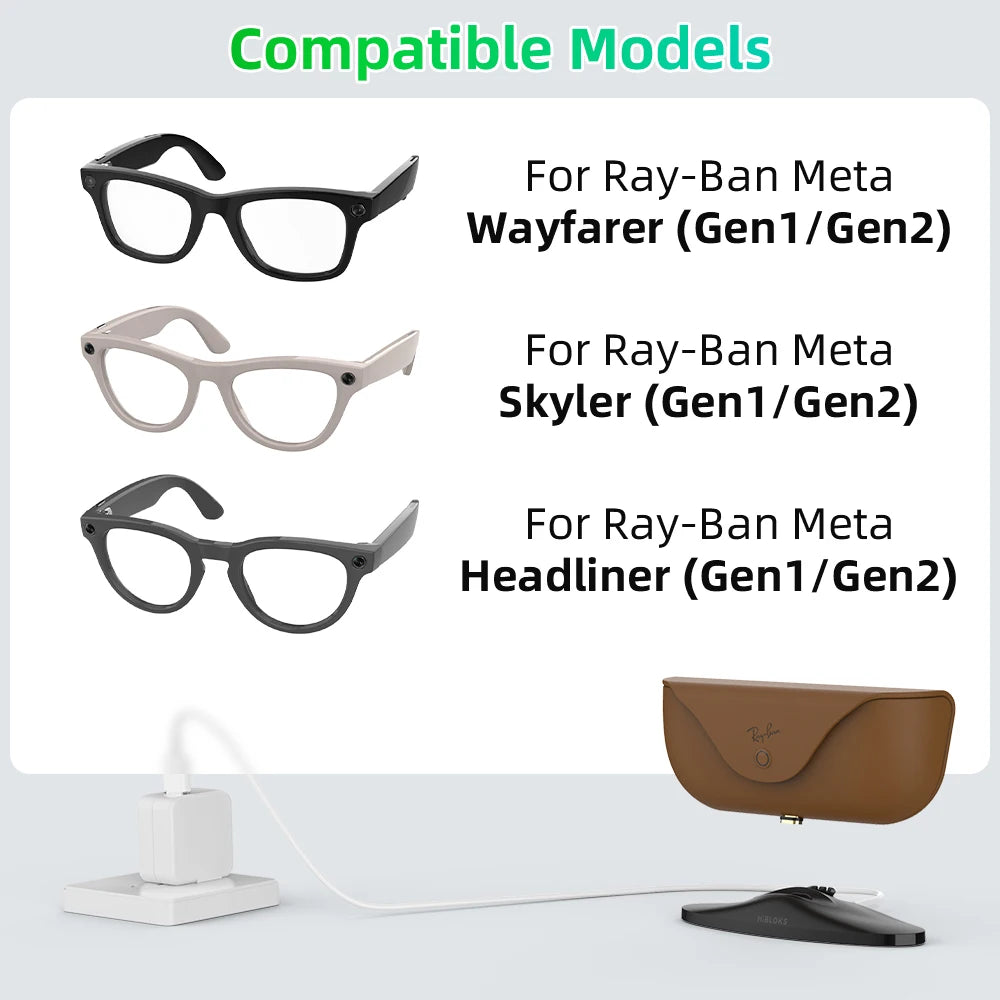 HiBloks Magnetic Charging Stand For Ray-Ban Meta Wayfarer/Skyler/Headliner Charging Case (Gen 1 & 2) Smart Glasses Accessories