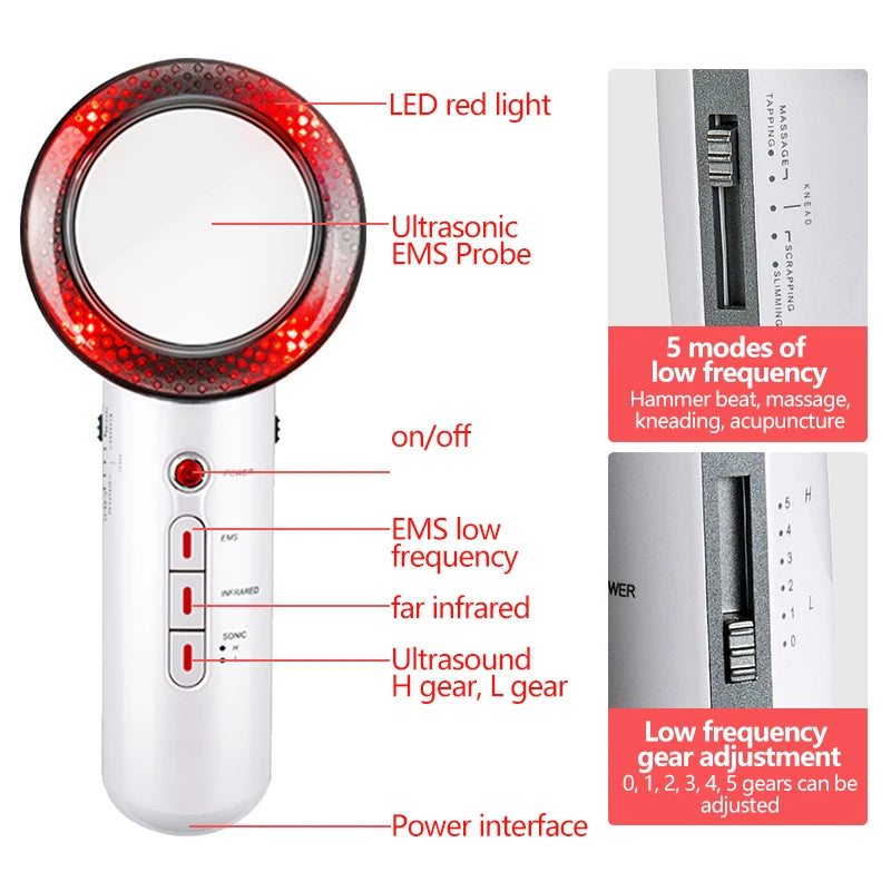 Face Reduction 3 In 1 EMS Infrared Ultrasonic Body Massager Anti Cellulite Fat Burner Weight Loss Infrared Slimming Machine