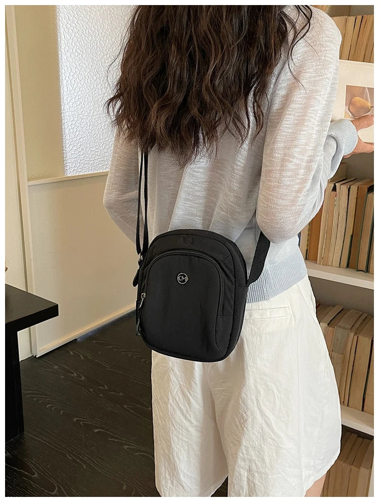 Waterproof Nylon Mobile Phone Bag Portable  Three-Layer Coin Purse Crossbody Bag for Youth Casual Simple Style Functional...