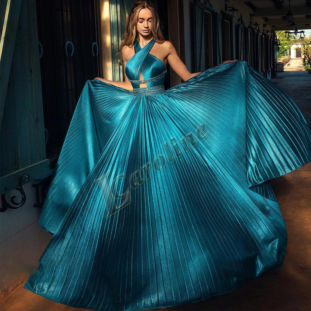 Caroline Modern Mermaid Prom Dresses for Women with Cloak Beads Crystals High Neck Formal Evening Vestidos De Gala Drop Shipping