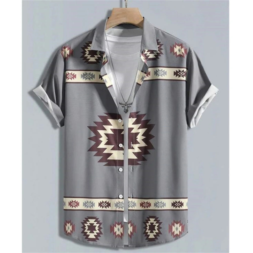 3D Printed Ethnic Men's Hawaiian Shirts Vintage Button Short Sleeve Lapel Retro Streetwear Hawaiian Blouse shirts for men Summer