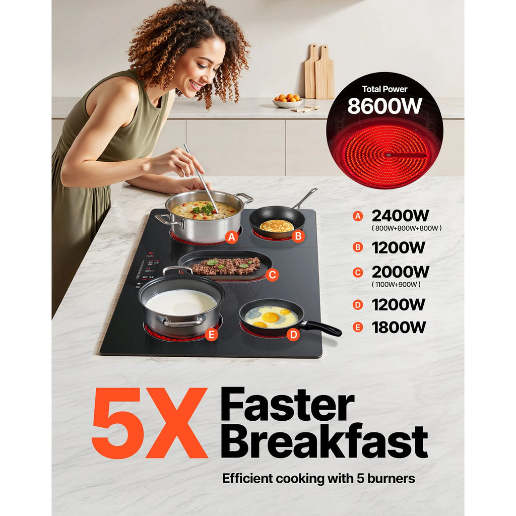 SucceBuy Electric Cooktop Built-in Electric Stove Top Ceramic Top Radiant Cooktop w/ Glass Panel Touch Control Timer Child Lock