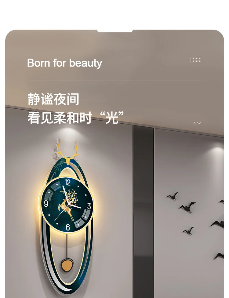 European Illuminated Clock Unique Nordic Pendulum Silent Luxury Wall Clock Aesthetic Modern Design Reloj De Pared Wall Decor