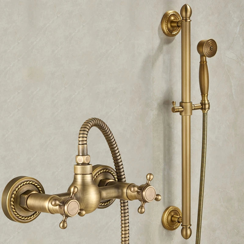 Bathroom Bath Wall Mounted Hand Held Antique Brass Shower Head Kit Shower Faucet Sets YT-5360-A