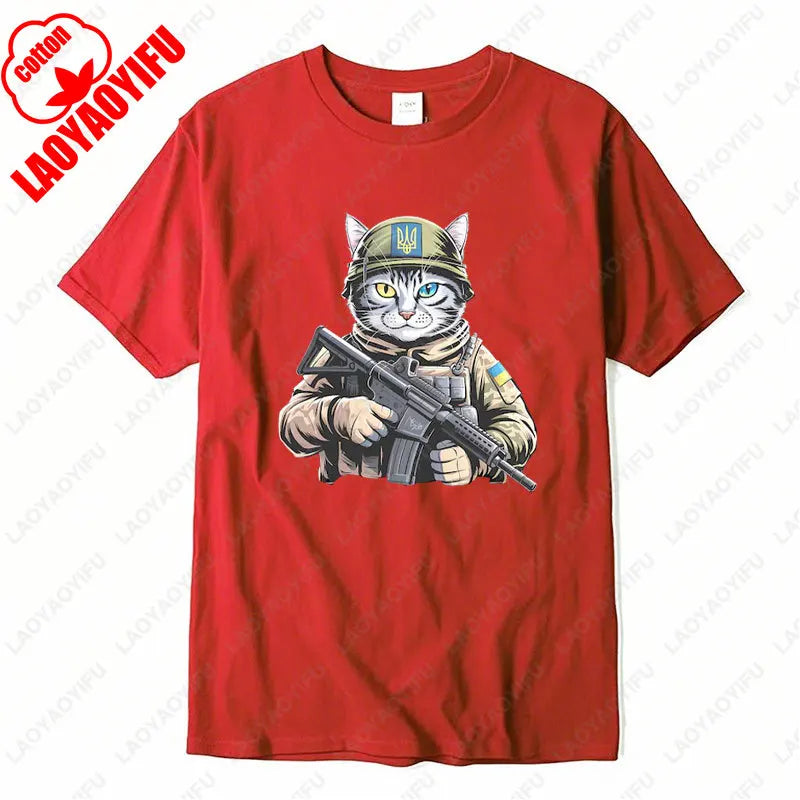 Ukraine Cat Army Uniform Zelensky Tshirt Cotton Men Woman Casual Tees Patriotic Ukrainian Gift Ukrainian Trident Streetwear Tops
