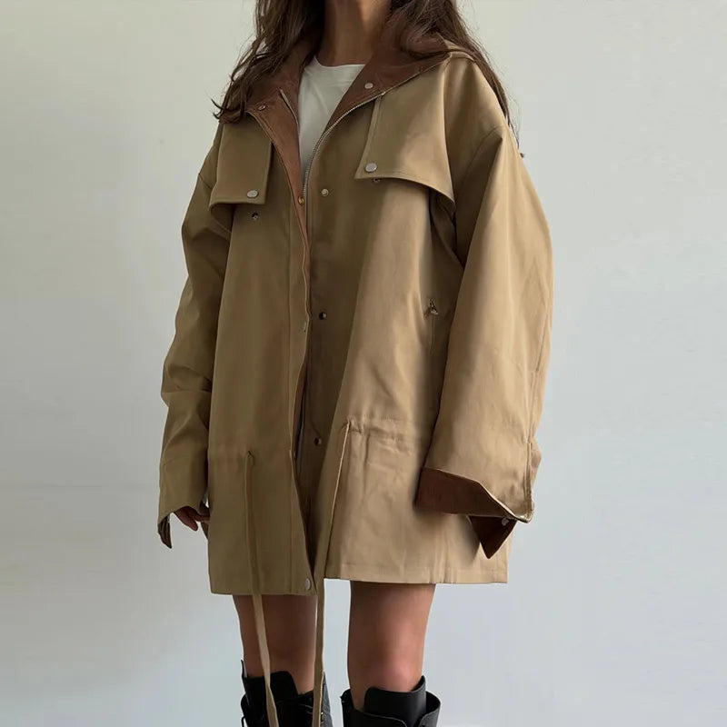 Lapel Women's Outerwear Waist Cinching Belted Jacket Drop Shoulder Cropped Cargo Trench Coat Meilaid Style Daily Fashion Wear