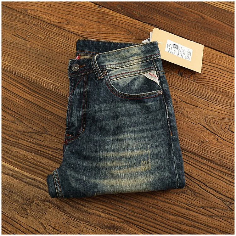 2025 Spring and Autumn New American Retro Heavyweight Denim Jeans Men's High Street 94.2% Cotton Washed Straight Casual Pants
