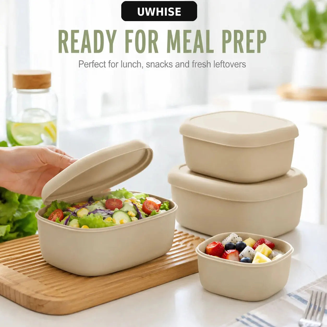 Uwhise Silicone Lunch Box Set Food Storage Containers 3 Pcs Bento Box For Microwave Freezer Nestable Salad Snack Bowls