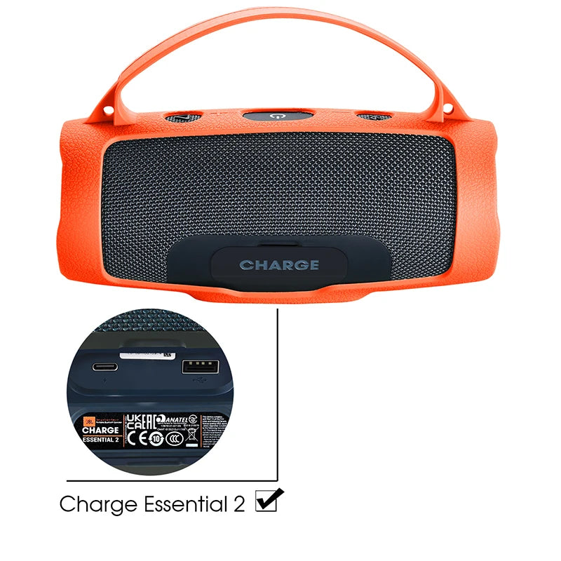 Bluetooth Speaker Case Soft Silicone Cover Skin With Strap Carabiner for JBL Charge Essential 2 Wireless Bluetooth Speaker Bag