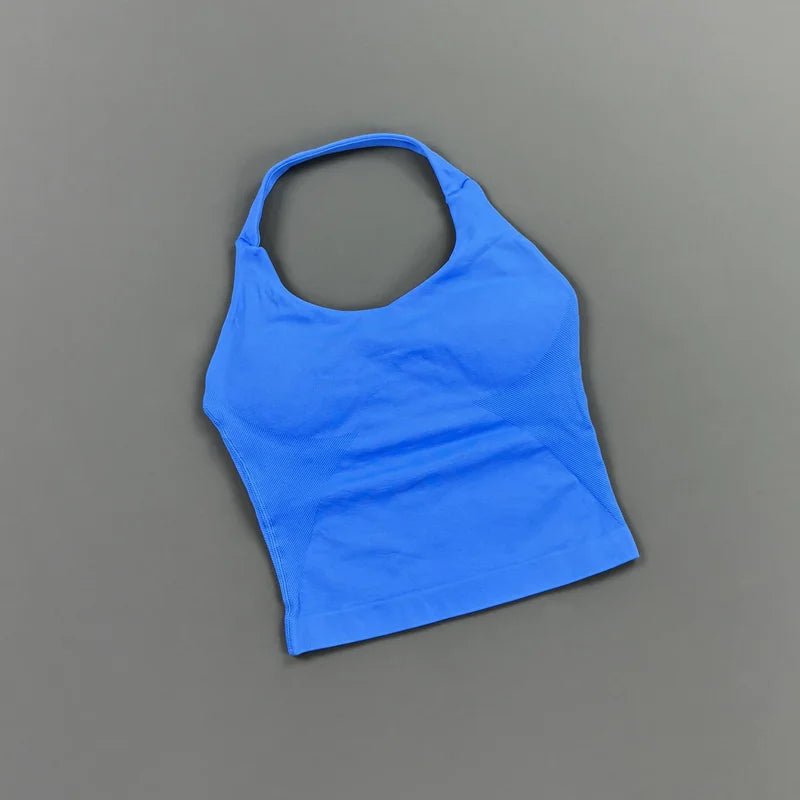 HISTELLO Impact Halter Top Women Gym Clothing Backless Seamless Sports Yoga Vest Running Fitness Workout Sleeveless Tank Top