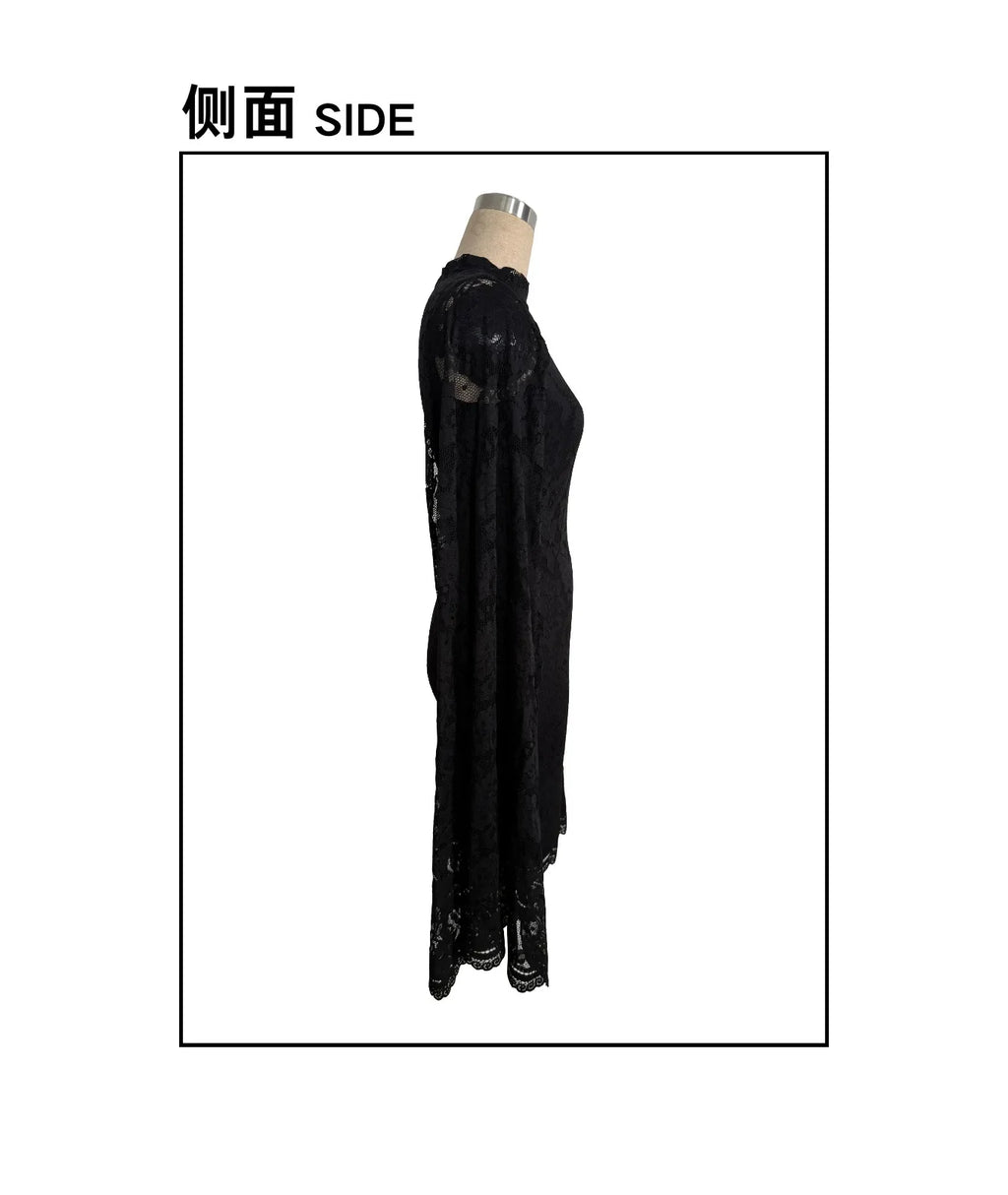 Women Sexy Long Sleeve Lace Dress 2026 Fall Winter, Mandarin Collar Side Slit Slim Midi Dress For Cocktail Dating Night Out