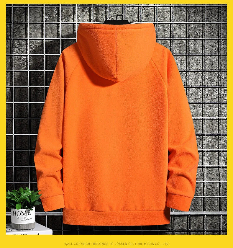 Men's Polar Fleece Sweatshirt Solid Color Street Style Autumn Winter Men Hood Sports Windproof Oversized High Collar Hoodie 5XL