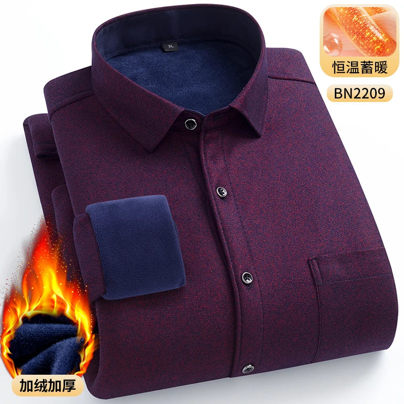 Men's Warm Long-Sleeved Shirt with Double-Sided Fleece, Winter Casual, Cold-Resistant, Street Fashion, Comfortable and Versatile