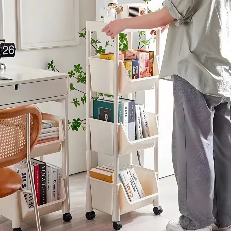 Kitchen Organizer Storage Rack Mobile Snack Toy Trolley Desk Side Book Shelf Rack Wheels