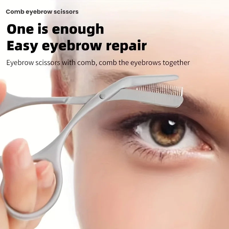 Eyebrow Scissors for Men And Women Makeup Tools One Metal Texture with Comb Eyebrow Razor Beauty Scissors Stainless Steel