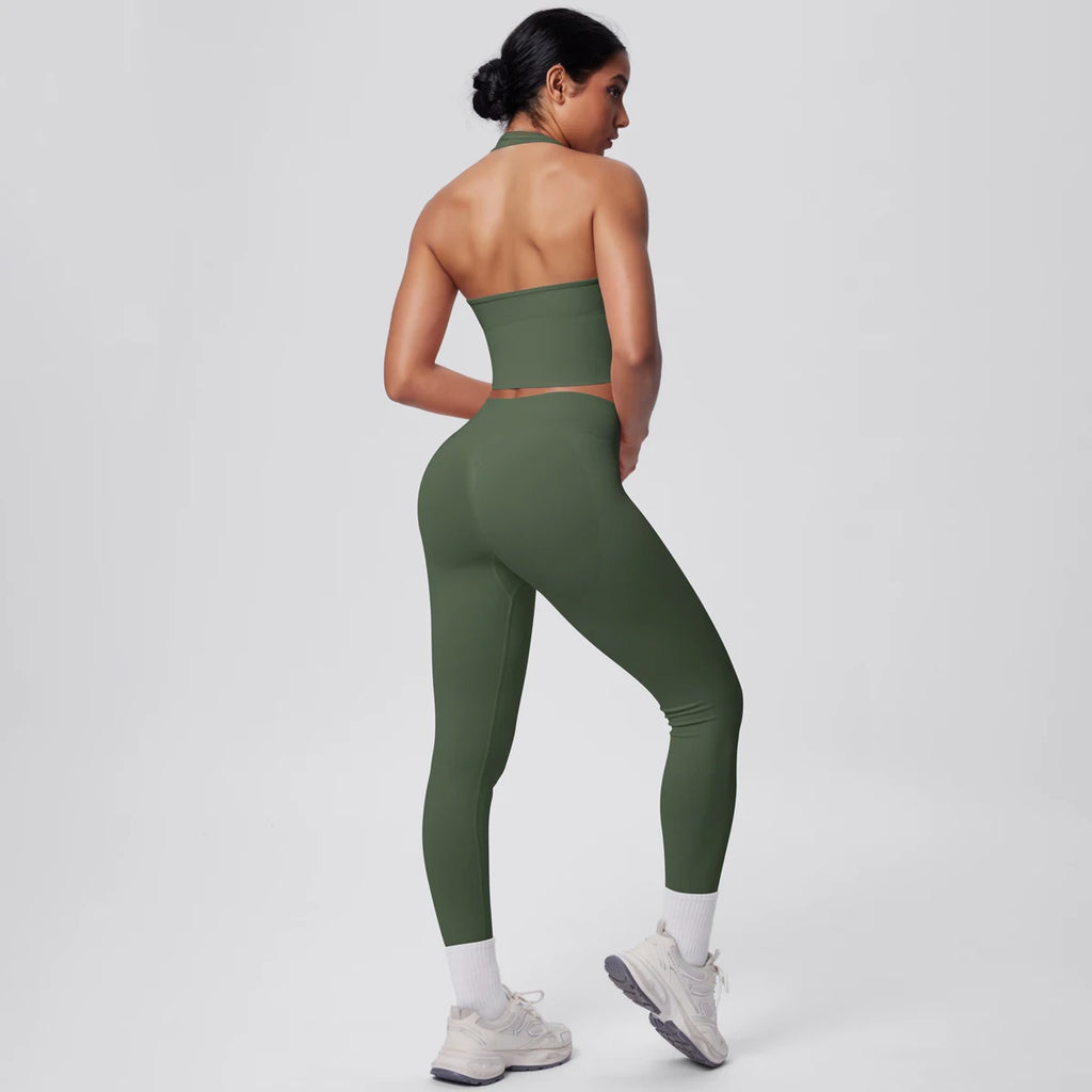 Rooftrellen 2PCS/set Women Gym Sports Yoga Set Breathable Shockproof Workout Top Backless Bra Push Up Fitness Pants Yoga Set