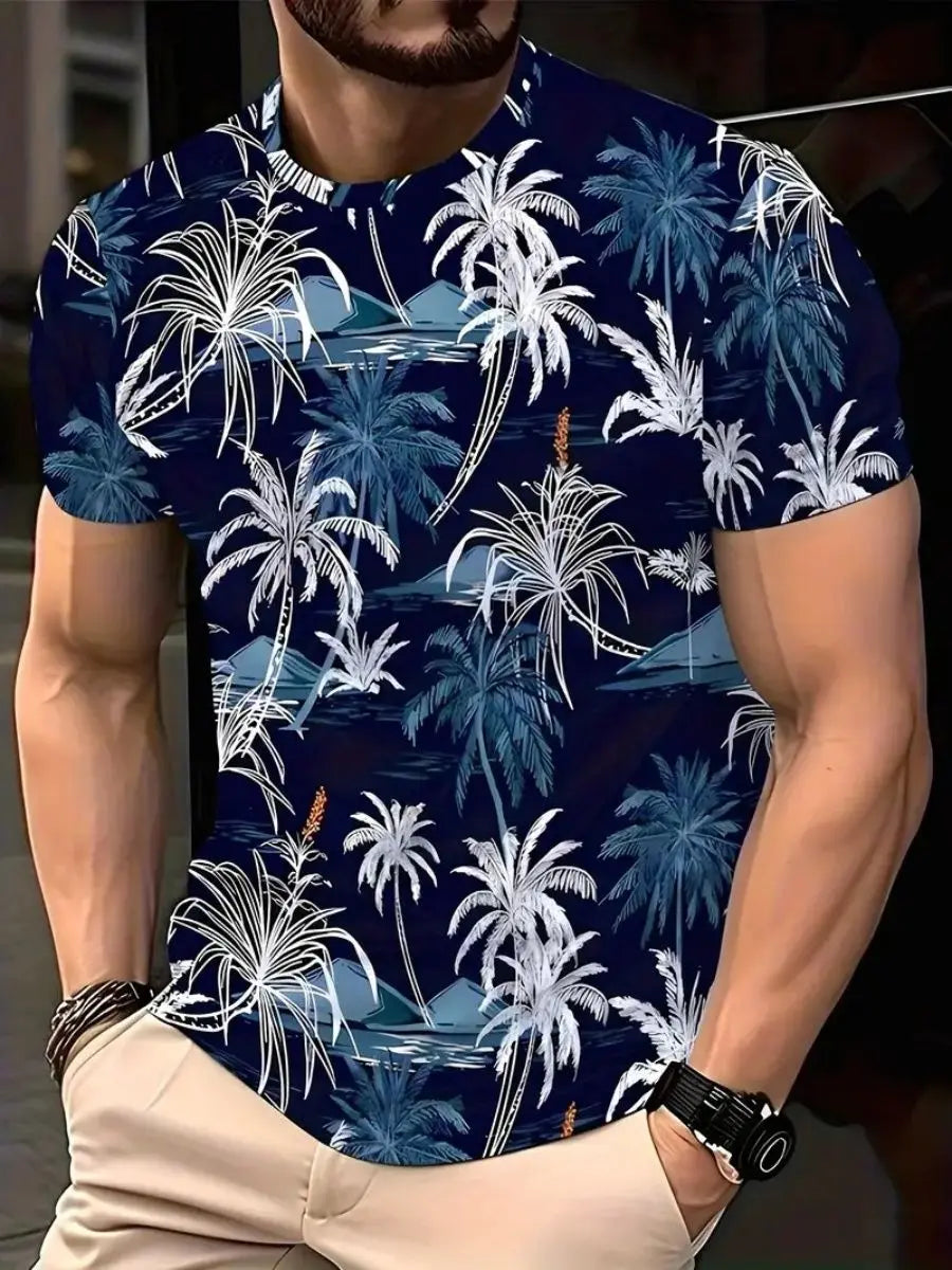 Coconut Tree 3D Print Hawaiian T-Shirts Men Women Round Neck Short Sleeve T Shirt Oversized Street Tee Street Top Men's Clothing