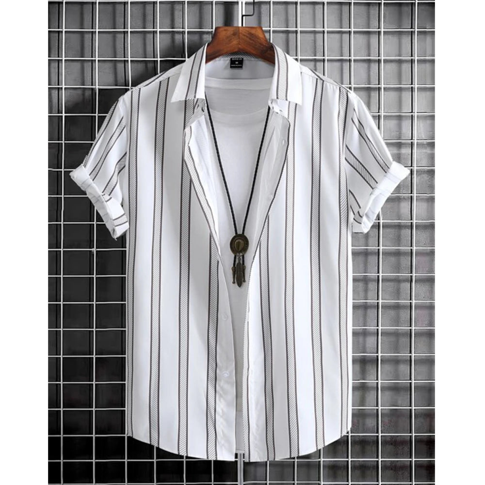 Summer Fashion Striped 3D Print Men's Shirts Basic Graphicsbutton Short Sleeve Lapel Streetwear Hawaiian Blouse Shirts for Men