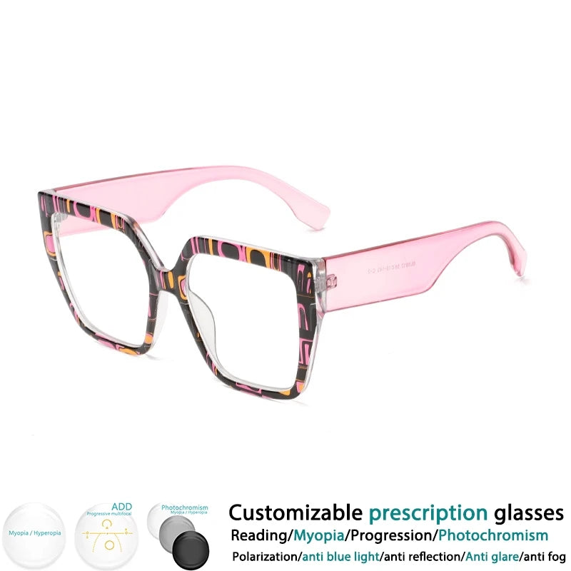 Colorful Large Frame Reading Glasses Women Trendy Big Size Square Resin Presbyopic Eyeglass Custom Prescription Spctacle #304000