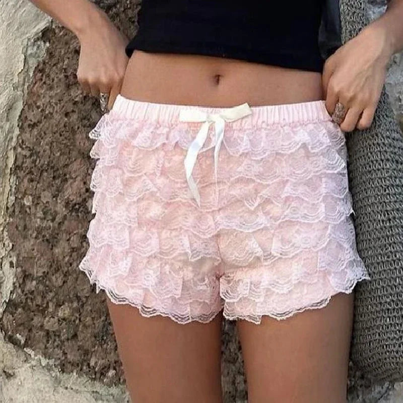 Coquette Y2K Fairy 00s Retro Kawaii Multi-layers Ruffles Bloomers Cutest Vintage Japanese Style Frill Lace Shorts Women Costume
