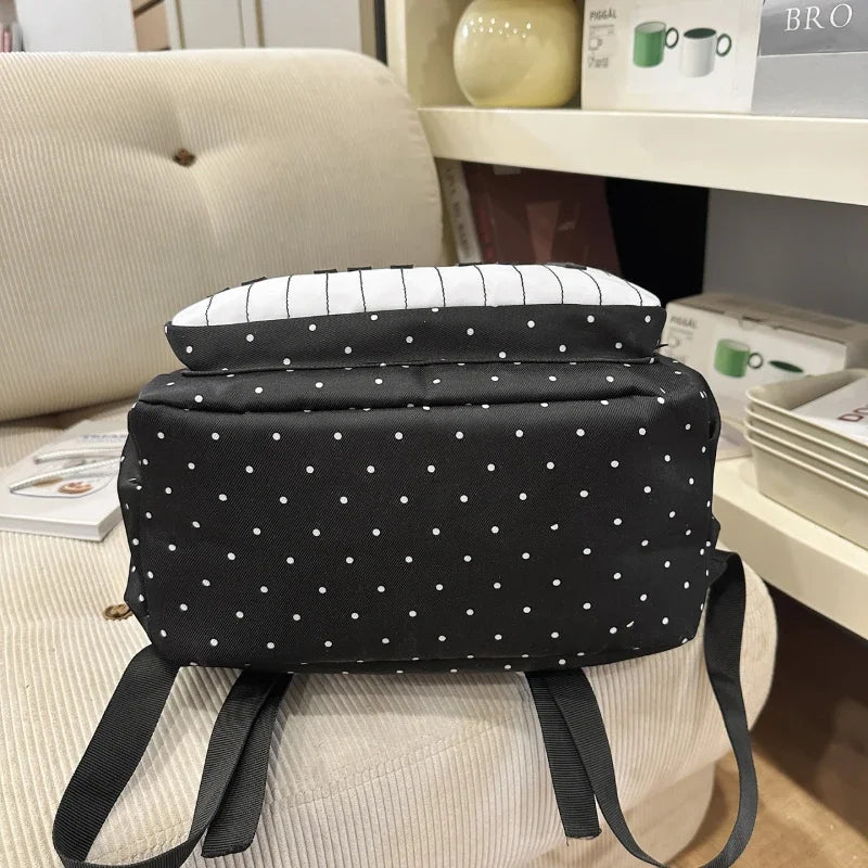 Polka Dot Piano Keyboard Backpack Back-to-school Girl Music Theme Embroidered Nylon Backpack Large Capacity Lightweight Backpack