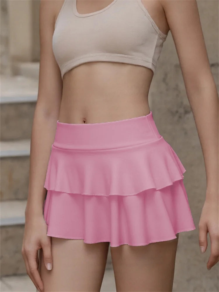 Women's Mini Skirt Low Waist Solid Color Ruffle Hem Skirt Lingerie Sexy Hot Skirts Summer
