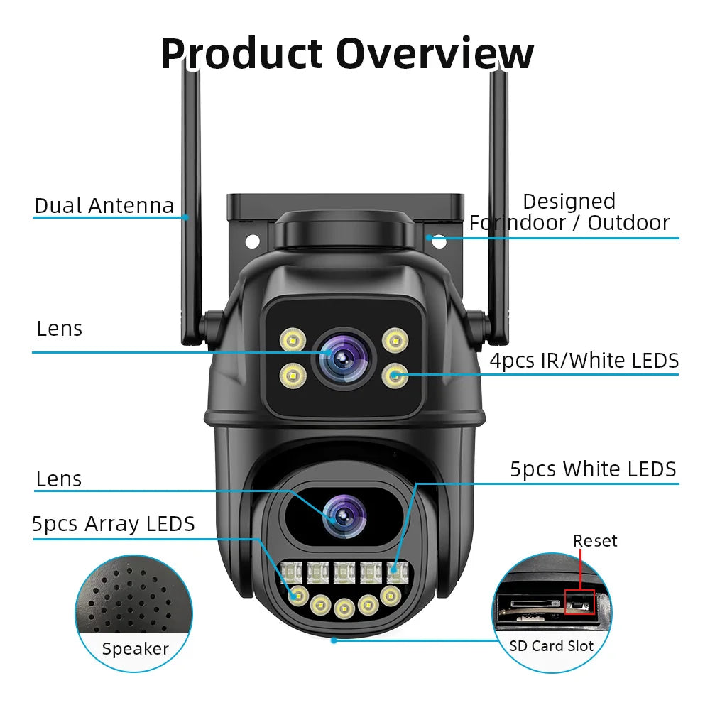 4K 8MP Security Camera 5X Zoom Dual Lens Dual Screen Outdoor WiFi Home Protection 6MP IP PTZ CCTV Video Surveillance Camera