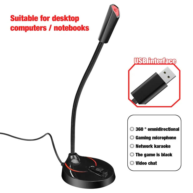 Microphone Live Broadcast Streaming Network Video Microphone Game Audio Call Bending Metal Tube Stable One Touch Control Mic