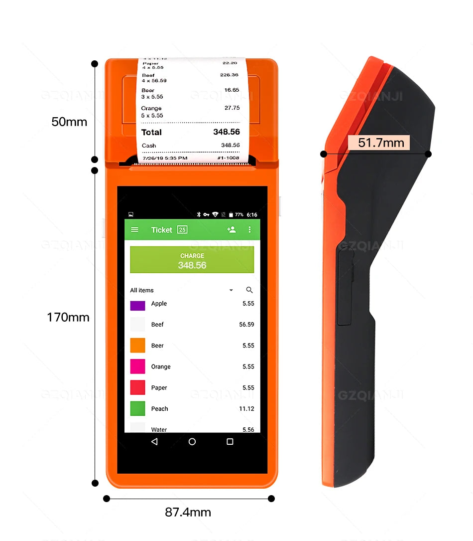 Handheld Android POS PDA Terminal 58mm Receipt Bill Thermal Printer All In One with NFC Camera 1D 2D Barcode Reader Optional