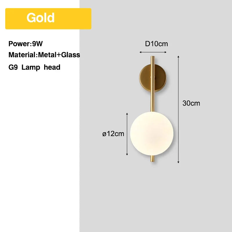 Bedroom LED Wall Lamps with 9W G9 Bulb Hardwired Indoor Frosted Glass Ball Wall Lights Wall Sconce for Bar Kitchen AC110-220V