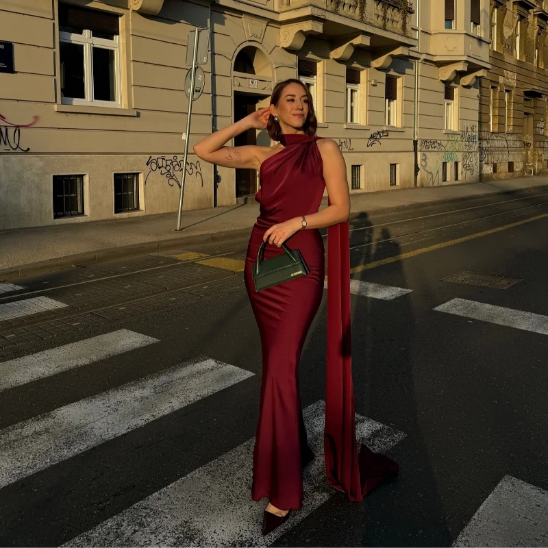 Backless Satin Long Sling Dress Women V Neck Sleeveless Slit Solid Sexy Party Dresses 2026 Summer Lady Vacation Evening Robes