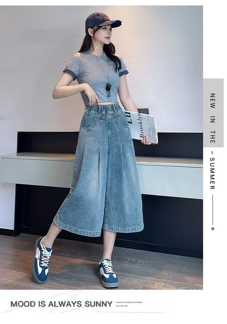 Denim Shorts Loose High Waist Wide Leg Shorts