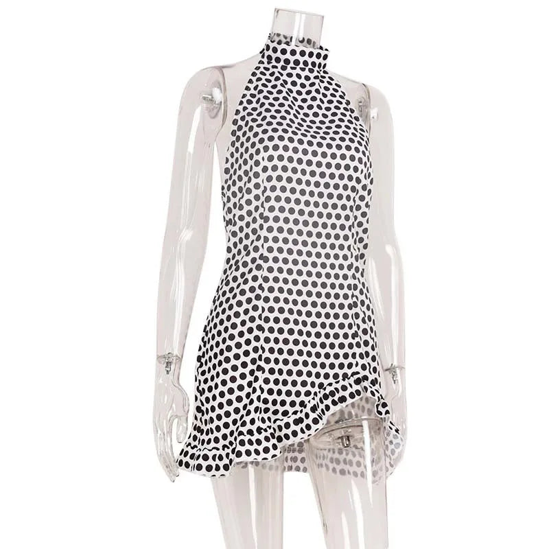 2026 New Arrival Halter Neck Polka Dot Dress High Waist Backless Casual Mini Skirt Summer Women Dresses