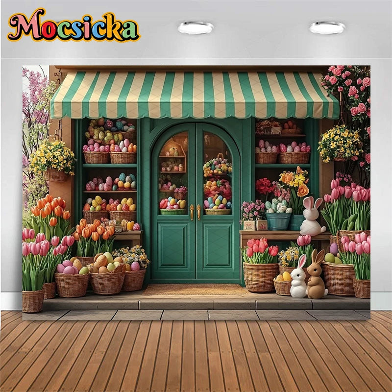 Mocsicka Easter Photography Backdrop Spring Birthday Party Backgrounds Flowers Store Egg Rabbit Decors Photo Studio Props Banner