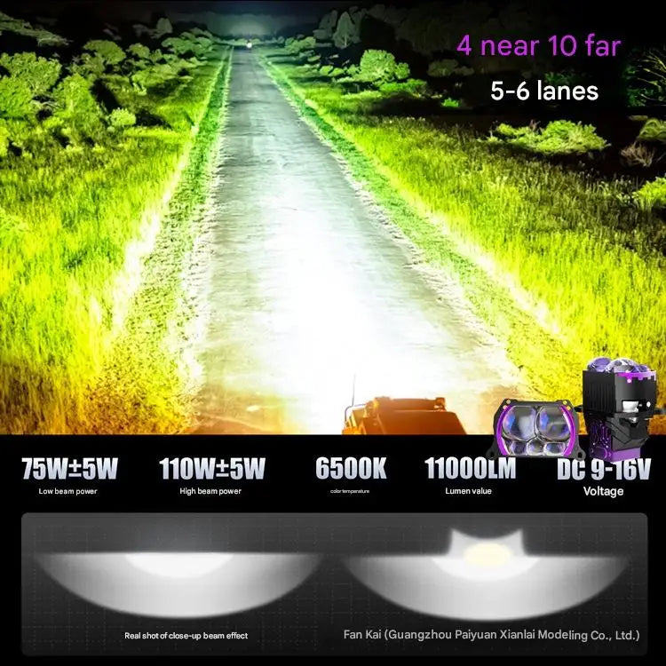 New 3 Inch Square Bi LED Projector Headlight with Halo Five Lens 4 Low 10 High Laser Dual Fan Cooling Car LED Headlamp Retrofit