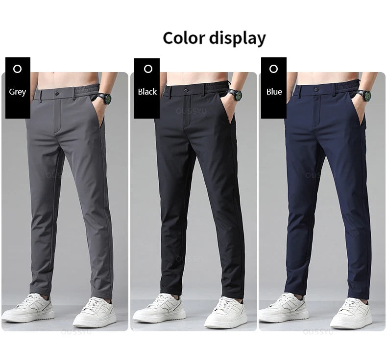 Autumn Winter Casual Pants Men Thick Business Stretch Slim Elastic Waist Jogger Korean Classic Black Gray Blue Trouser Male