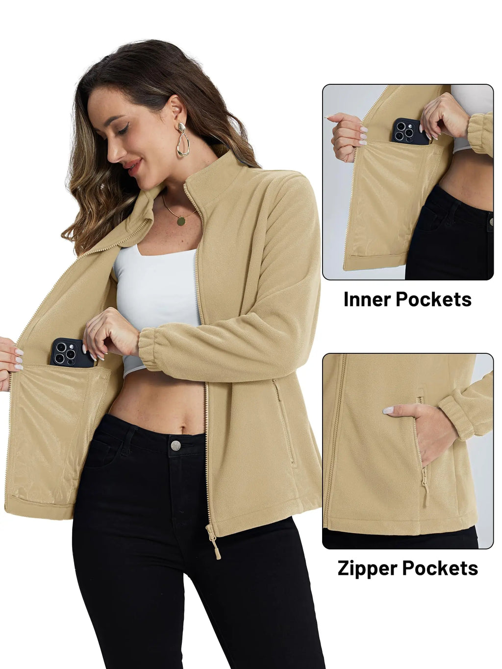TACVASEN Women's Winter Fleece Jacket Lightweight Full Zip Sweatshirts Coat Casual Zipper Soft Warm Sweaters Outwear Female