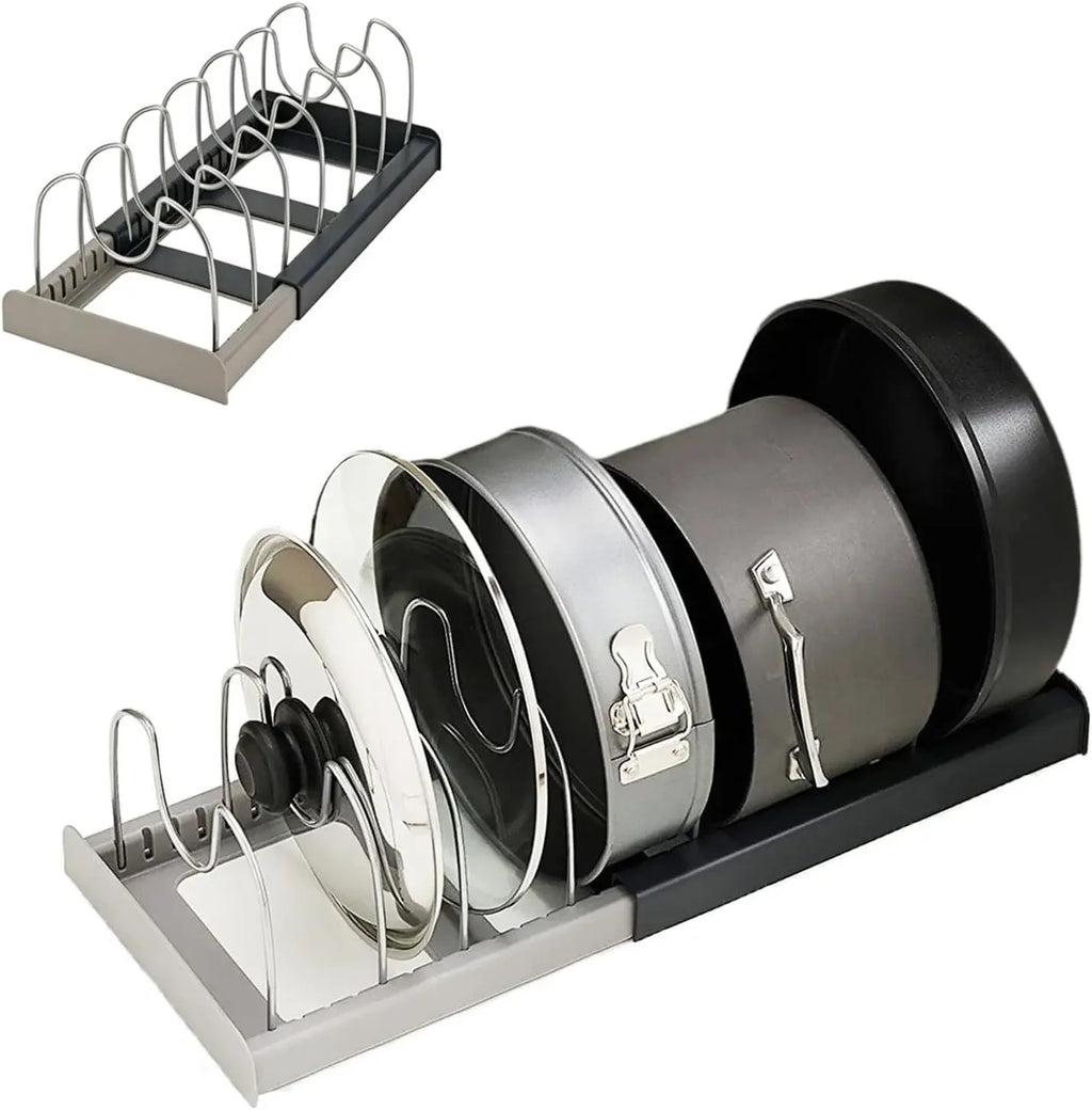 Kitchen Cabinet Organizers 7-grid Telescopic Pot Rack for Pots and Pans Expandable Cookware Rack for Kitchen Organization Tools