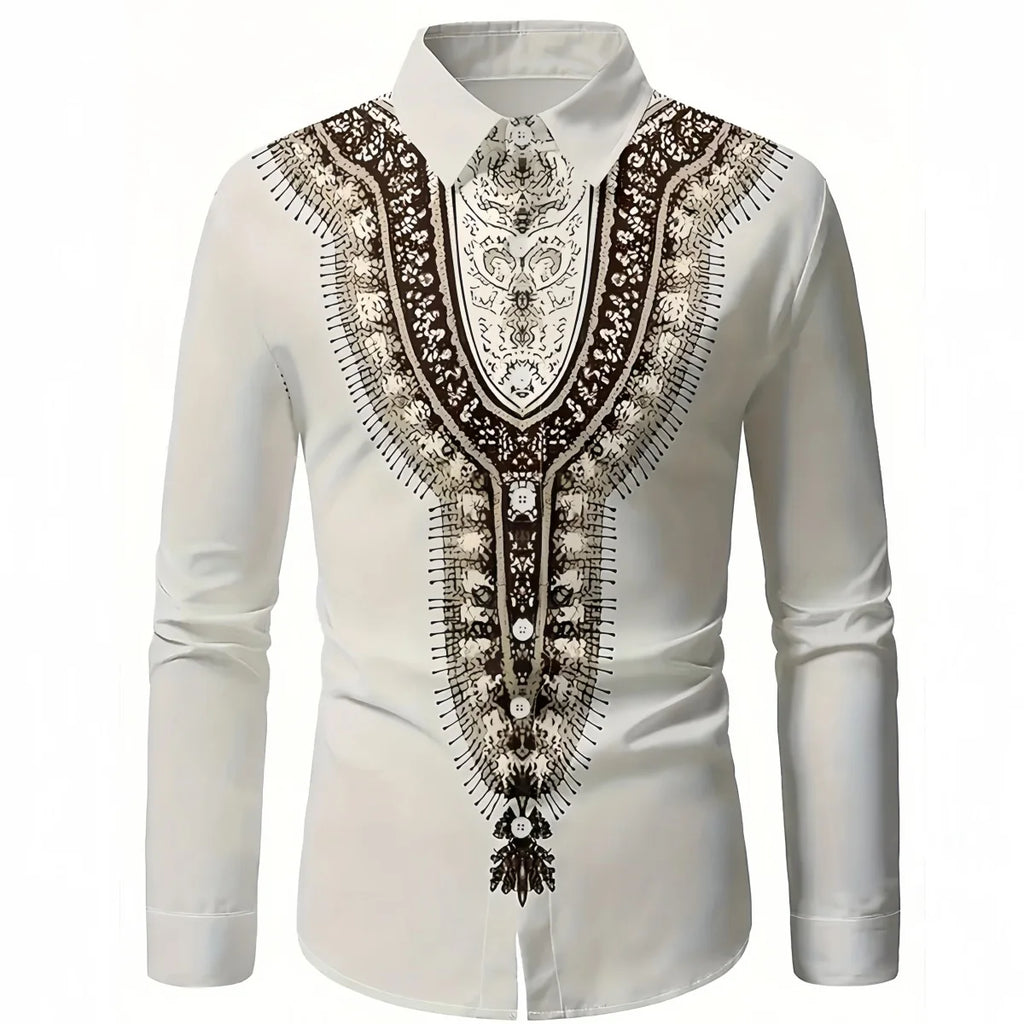 Fashion New Ethnic Style 3D Printed Men's Long Sleeve Shirt Spring And Autumn Casual Breathable Lapel Button Shirt Daily Clothes