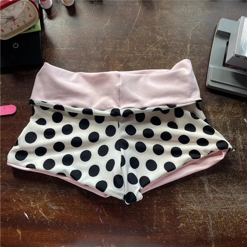 hirigin Women's Polka Dot High Waist Shorts Contrast Color Band Waist Stretch Booty Shorts Y2K Casual Beach Summer Lounge Shorts