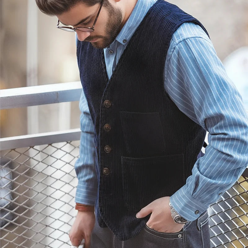 Maden Vintage Corduroy Vests Casual French Workwear Hunting Field Waistcoat Cords Outdoor Coats Men's Clothing for Spring Fall