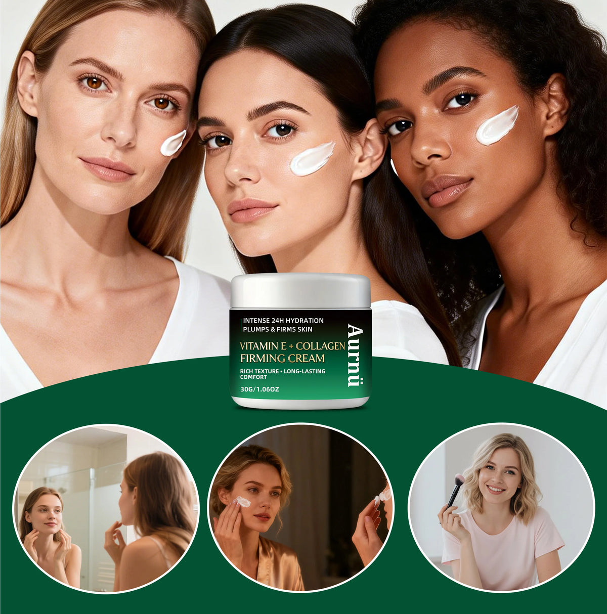 Aurnü VITAMIN E COLLAGEN FIRMING CREAM, Hydrating & tightening formula, long-lasting moisture,  Perfect for morning and evening