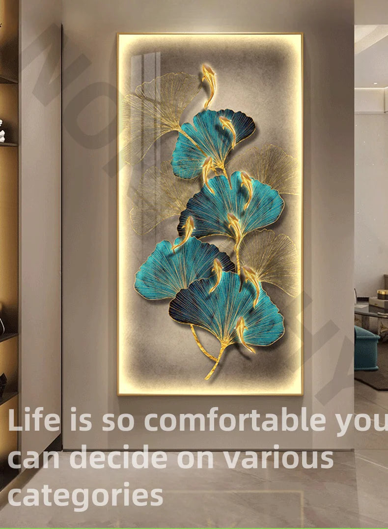 Led Light  Decorate living room dining room  orridor Bedroom staircase Simple Modern Hanging Painting Mural Ginkgo Mural Lamp